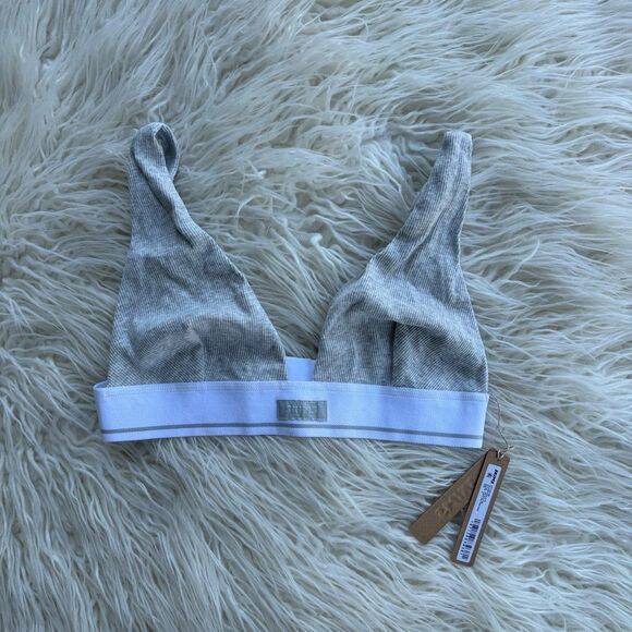Skims Cotton Rib Plunge Bralette Light Heather Grey Size Small - Picture 1 of 7